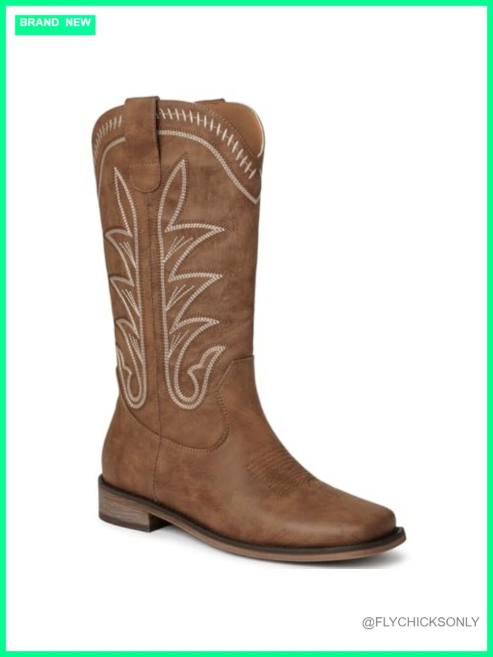 Women's Western Cowboy Boots Square Toe Mid Calf Chunky Heel Embroidered